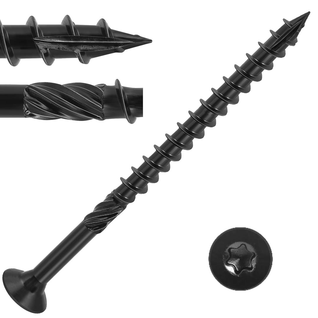 VGBUY Deck Screws #14 x 5 Inch Heavy Duty Exterior Wood Screws,Torx Drive Head Deck Screw Black Rust Resistant Epoxy Coated,Long Outdoor Screws with Star Bit(1Ibs,25Pcs)