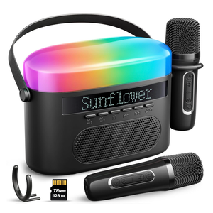 Karaoke Machine for Kids & Adults with 2 Wireless Mics 2400mAh Portable Bluetooth Karaoke Speaker with Timer White Noise & Night Light High Power Dual Speaker LED Display Home & Outdoor Party - Black