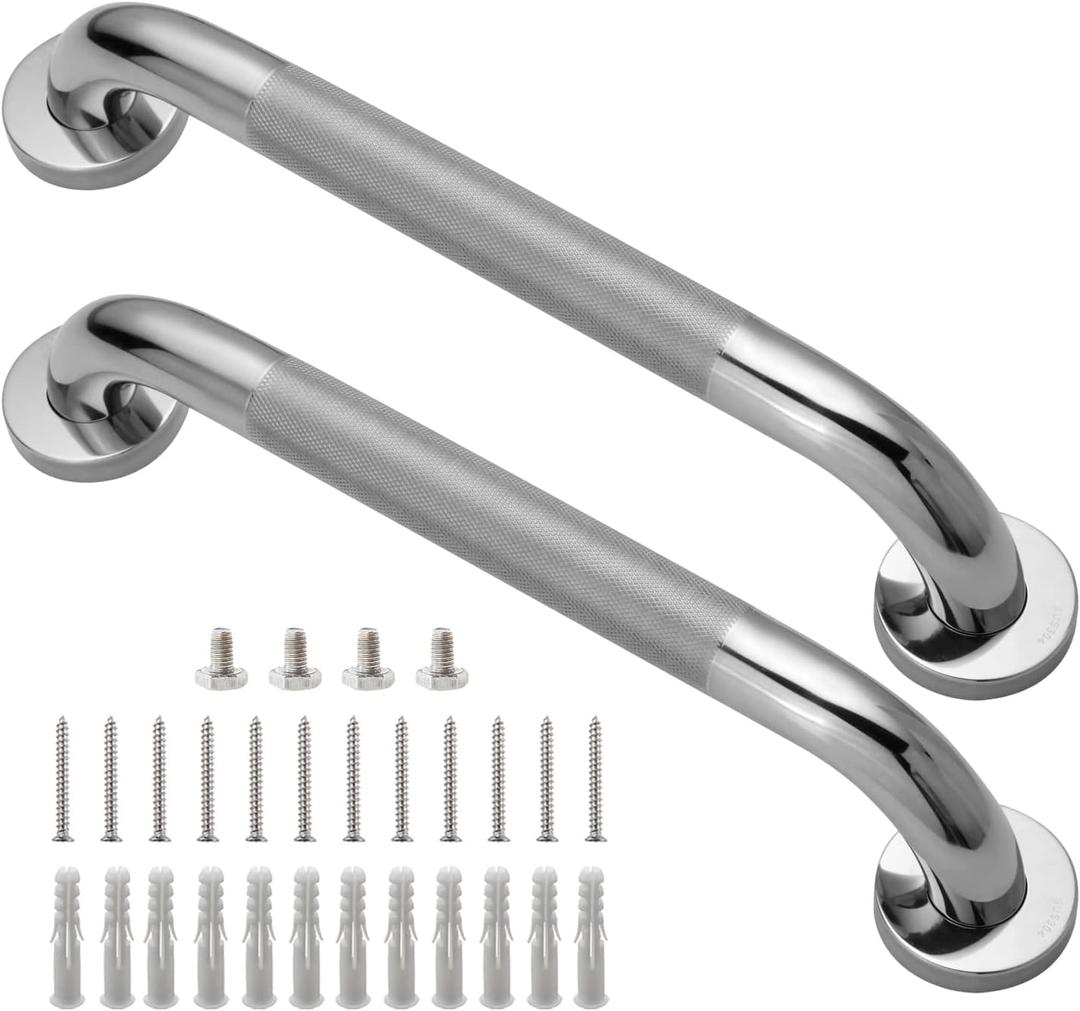 Shower Grab Bar, 2 Pack 16 Inch Bathroom Grab Bar, 304 Stainless Steel 1.25" Diameter Anti-Slip Handicap Grab Bar Support Shower Rail Senior Handrail Shower Safety Bar Handle