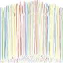 100 Pcs Flexible Disposable Plastic Straws, Colorful Flexible Straws, Long Straws, Disposable Plastic Drinking Straws, 8.27inch Long Straws Party Decorations, Assorted Colors Striped