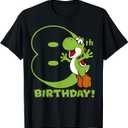 Super Mario Yoshi 8th Birthday Action Portrait T-Shirt, S, Black