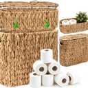 Livole 2-in-1 Toilet Paper Basket with Lid Water Hyacinth Toilet Paper Storage - 16 Regular Rolls or 12 Mega Rolls Large Natural Toilet Paper Organizer for Bathroom