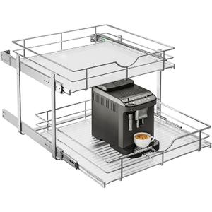 WelFurGeer 2-Tier Kitchen Cabinet Pullout Shelf and Drawer Organizer, Soft Close Pantry Pull Out Shelves, Heavy Duty Pull Out Cabinet Organizer with Shelf Liner for Kitchen Cabinets, Pantry Storage