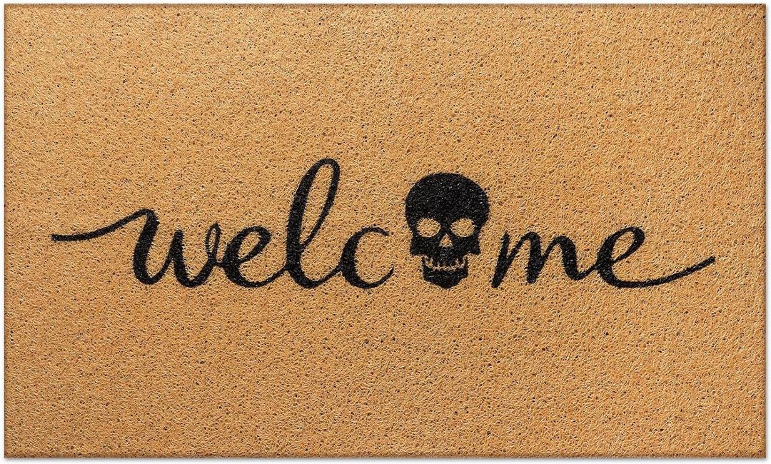 Tinideya Halloween Skull Welcome Doormat Indoor Outdoor 30 x 18'' Front Door Welcome Mat Non Slip Backing Washable Soft Kitchen Spooky Rugs for Seasonal Halloween Party Home Entrance Decoration