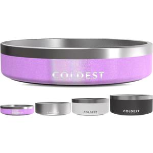 Coldest Dog Bowl - Anti Rust Metal, Non Slip, 3 Layers Insulated Stainless Steel Dog Bowls - Spill Proof & Heavy Duty - Water Bowl for Dogs, Cats, Dish Washer Safe (21 oz,Saturn's Moon Purple Glitter)