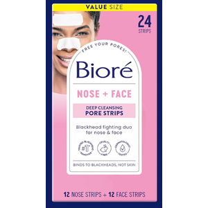 Bioré Nose+Face Blackhead Remover Strips, Deep Cleansing Strips for Nose, Chin, or Forehead, Instant Blackhead Removal and Pore Unclogging, Oil-free, Non-Comedogenic Use, 14 Count