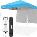 EAGLE PEAK 10x10 Pop Up Canopy Tent with Sidewall, Compact, Portable Slant Leg Instant Sun Shelter for Beach, Sports, & Camping, 10x10 Base 8x8 Top, Light Blue