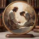 Jinhaichen Alabaster Jar Round Wall Art Framed, Mary Anoints Jesus Round Wall Decor, Christ Christian Religious Hanging Canvas Prints for Bedroom Living Room Decoration, 10x10 Inch
