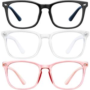 hunsquer Blue Light Glasses for Woman/Men Computer Blue Light Glasses (8068 3pack Black+toumin+pink)