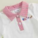 Baby Boy Girl 4th of July Outfit Short Sleeve American Flag Embroidery Polo Shirt Striped Shorts Summer Clothes (Red)