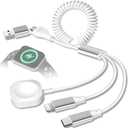 CUGUNU Coiled USB/Type-C to iWatch/iPhone Lightning/Type-C Multi Charger Cable, 3-in-2 Retractable Multiple Car Fast Charging Cord Compatible with iPhone/Apple Watch/iPad/Android Phone