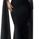WISFRUIT Women Sexy Elegant Formal Mock Neck Flare Sleeve Mesh Evening Gowns Maxi Dress (Black, XL)