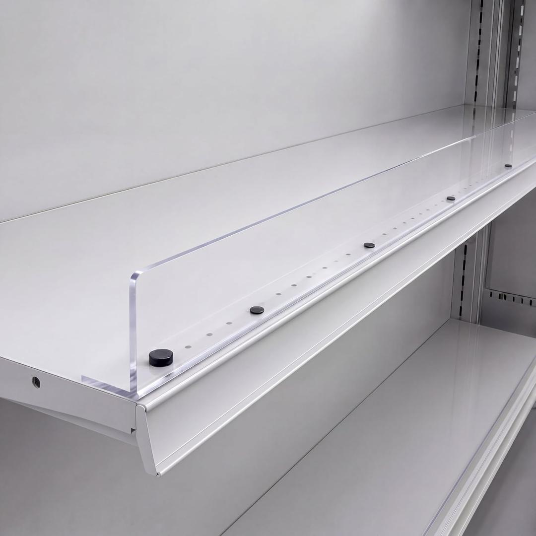 Sintuff 20 Pcs 48" L X 3" H Retail Gondola Shelving Front Fence Clear Pet Shelf Fence with 5 Pre-drilled Holes and Screws Anti-Slip Front Lips Barrier for Retail Store Grocery Display Rack