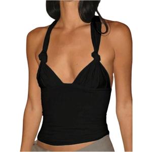 Milumia Women's Twist Knot Tie Backless Halter Top Y2k Ruched V Neck Sleeveless Tops (Medium, Black) Milumia Women's Twist Knot Tie Backless Halter Top Y2k Ruched V Neck Sleeveless Tops (Medium, Black)