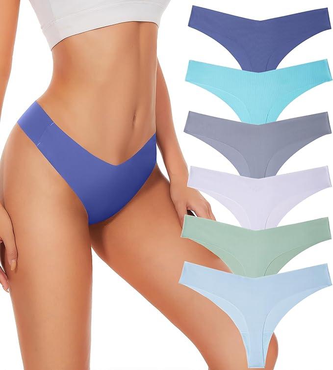 Seamless Underwear Women Pack No Show Thongs For Women Ladies Sexy Panties Underwear Breathable Comfortable 2Pack ,6 Packs in Each S