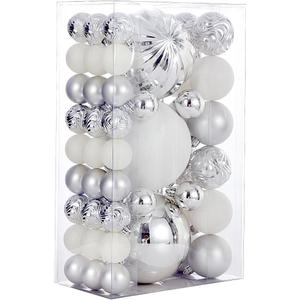 Christmas Ball Ornaments for Xmas Decorations,50 pcs Christmas Extra Large Tree Shatterproof Ornaments-Silver (Combo of 5 Style in 3 Sizes)
