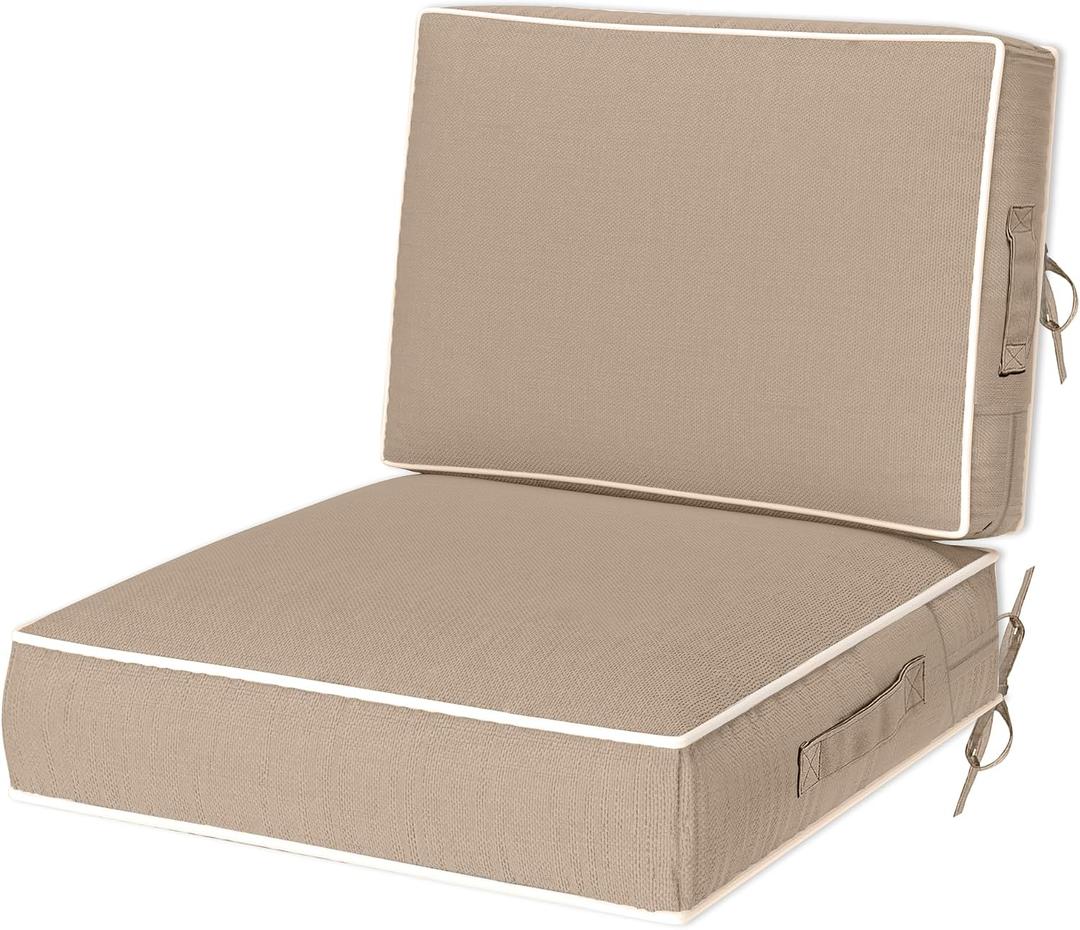 Outdoor Chair Cushions, 24''x24'' Outdoor Chair Cushions, Patio Chairs Cushions w/ Back Cushion,Handle,Straps,Removable Cover, Outdoor Cushion for Kitchen Dining Patio Furniture,Water & Fade-Resistant