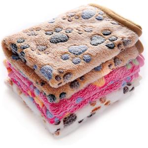 18 Pcs Blankets Super Soft Fluffy Premium Fleece Pet Blanket Flannel Throw for Dog Puppy Cat Paw Brown/Pink/White Small (23x16 inch)