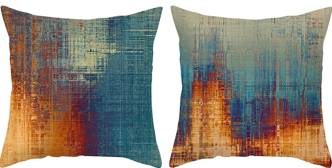18x18 Pillow Cover Set of 2, Teal and Orange Colorful Art Artwork Contemporary Decorative Throw Pillow Covers Abstract Aesthetic Art Deco for Couch Sofa Living Room