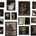 16 PCS Framed Dark Academia Room Decor, Gothic Home Decor, Moody Wall Art Prints for Bedroom, Gallery Wall Frame Set, Witchy Posters for Living Room Aesthetic, Halloween Dorm Collage Kit (12"x15" Framed)