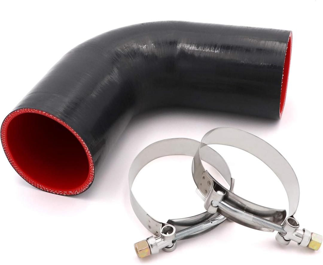 90 Degree Elbow Coupler Silicone Hose 4-Ply 3-inch for Turbo/Intercooler/Intake Piping,Length 120mm Thickness 5mm with T-Bolt Clamp