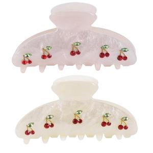 2PCS Cherry Hair Clips for Women Girls  Kawaii Fruit Medium Unique Claw clips, Trendy Handmade Look Acetate Hair Accessories for Thin Hair