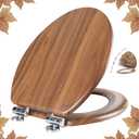 Elongated Toilet Seat Molded Wood Toilet Seat with Quietly Close and Quick Release Hinges, Easy to Install also Easy to Clean by Angol Shiold (Elongated, Brownish Yellow)