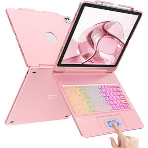 CC Store Keyboard Case for iPad Air 13 (M4 2026/M3 2025/M2 2024),180 Swivel 7 Colors Backlit,Multi-Touch Trackpad for iPad Air 13 inch Case Keyboard,Pro 12.9(6th,5th,4th,3rd gen),Rose Gold