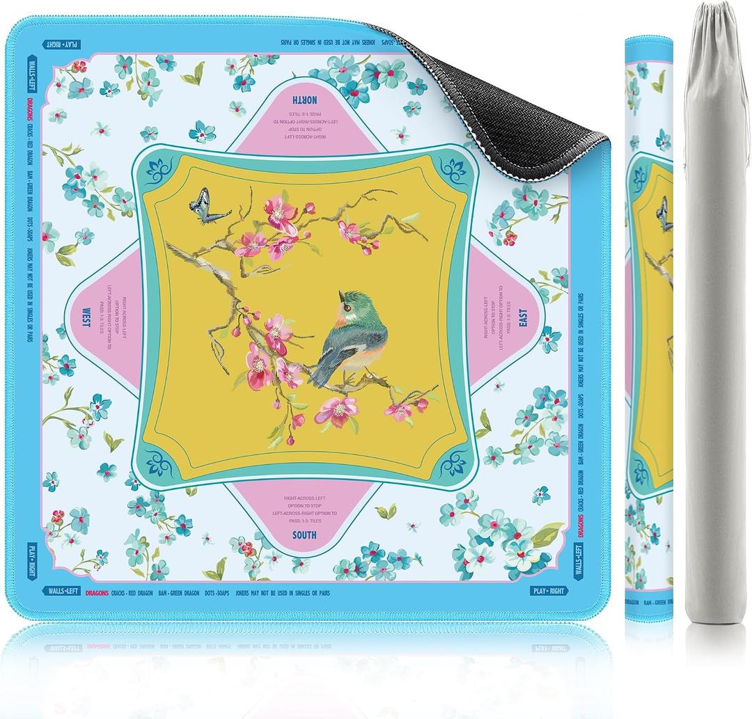 XINTONG Mahjong Mat, 3232 Inches, Mahjong Mat for Table|Anti-Slip | Noise Reduction | Waterproof | Wrinkle-Free, Mah jongg Mat Transported in Curly Packaging, No Creases. (Light Blue), 32 inches x 32inches x 0.12 inches