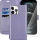 MONASAY Wallet Case Compatible for iPhone 11 Pro, 5.8-inch, [Glass Screen Protector Included] [RFID Blocking] Flip Folio Leather Cell Phone Cover with Credit Card Holder, Lavenders