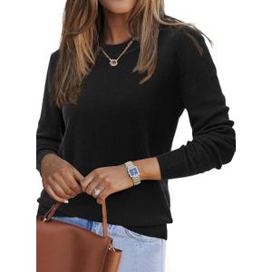 Arach&Cloz Women's Wool Blend Classic Crew Neck Casual Fall Sweaters (Black, M)