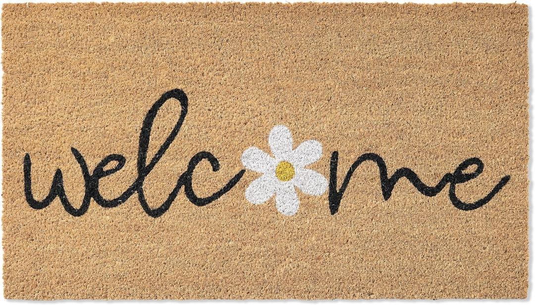 Spring Welcome Front Door Mat - 30"x17" Coir Doormat with Anti-Slip PVC Backing, Indoor Outdoor Welcome Easter Mats for Entryway, Porch, Durable Coconut Fiber Mat, Natural Home Decor