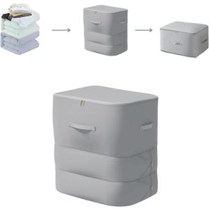 Ultra Space Saving Self Compression Organizer, 3-Layer Zipper Large Capacity Blanket Bags, Thickend Satin Fabric Comforter Storage Bag for Comforters, Clothes, Blankets (X-Large, Gray, 21x17x24in)