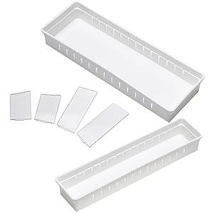 Housoutil 2pcs Organizer Case Movable Partition Storage Bin Plastic Storage Organizer for Kitchen Office Dresser Tidy Clean Compartment