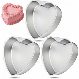 Nuogo 3 Pack 8 Inch Heart Shaped Cake Pans Aluminum Heart Cake Mold Baking Pans for Valentine's Day Birthdays Weddings Durable Nonstick Heart-shaped Tins for DIY Baking(Silver)