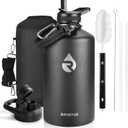 One Gallon Water Bottle Insulated, Triple Walled Vacuum Stainless Steel (Cold for 48 Hrs), Leak Proof & Non-BPA, Large Water Flask Jug with Paracord Handle & Straw Spout Lids (128 Ounces, Magic Black)