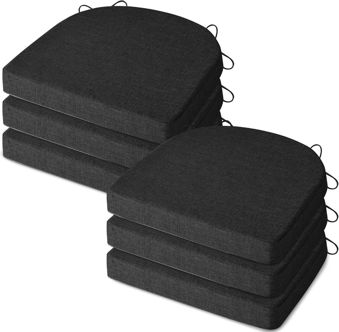 MineCozy Chair Cushions for Dining Chairs 6 Pack Indoor Seat Cushions with Ties and Washable Cover Non Slip Seat Pad for Kitchen Dining Room 16"X16"X2",Black