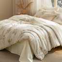 Bedsure Bed in a Bag Queen Size 7 Pieces - 100% Cotton Sheet and Polyester Bedding Comforter Sets, Soft Cute Floral Bed Set with Botanical Flowers Comforter, Cotton Sheets, Pillowcases & Shams, Beige