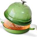 Dutch Oven for Bread Baking,6 Quart Enamel Bread Oven for Sourdough,10.5"Bread Oven with Lid,Bread Pans for Homemade Bread,Green Thick Enamel Bread Pan-with Silicone Baking Mat&Recipe,Gifts for Family