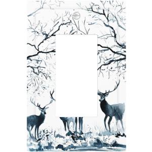 Single Gang Rocker Switch Receptacle Plate - 1 Gang Decora GFCI Christmas Deer Blue Decorative Wall Plate Cover Wallplate with Screws Single Gang Rocker Switch Receptacle Plate - 1 Gang Decora GFCI Christmas Deer Blue Decorative Wall Plate Cover Wallplate with Screws