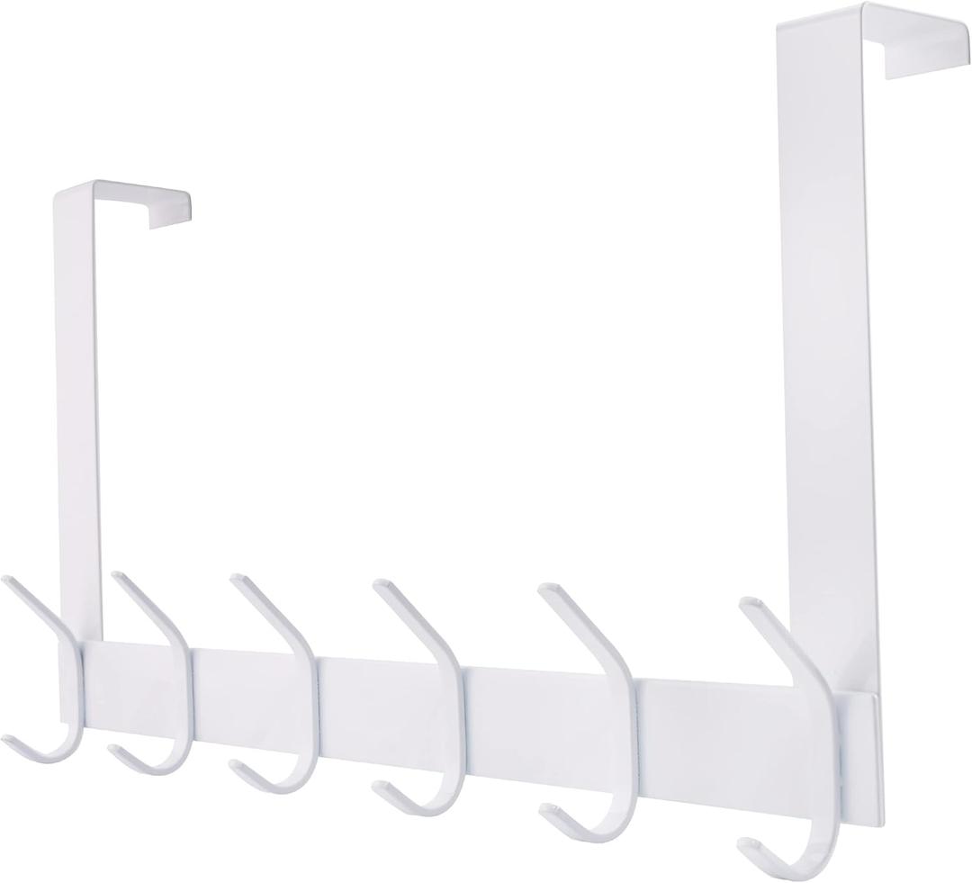 YUMORE Over The Door Hooks, Heavy Duty Over Door Hanger Stainless Steel for Coats Robes, Hanging Towel Rack Back of Bathroom Bedroom Door, Long Arms Easy Reach, White