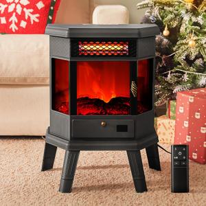 Electric Fireplace Heater 22 in Freestanding Fireplace Stove Infrared Fireplace RealSmart with 3D Flame Effect Remote Control, Timer, Overheating Protection Heater for Indoor Use Black