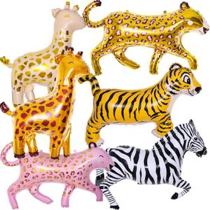 6 Pieces Giant Jungle Safari Animals Balloons,Large Zebra Giraffe Leopard Cheetah Tiger Foil Balloons For Wild One Safari Zoo Jungle Theme Party Baby Shower Birthday Party Decoration