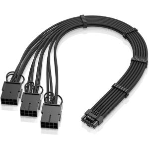 EZDIY-FAB GPU Power Sleeved Cable Extension, 16pin(12+4) 12VHPWR PCIe 5.0 Connector Male to 3X PCIE 8 PIN for RTX4070ti/ 4080/ 3090Ti, with Pre-installed Cable Combs-16AWG/Black