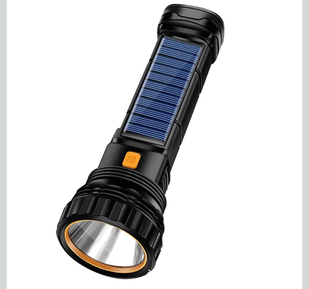 Solar/Rechargeable Multi Function 1000 Lumens LED Flashlight, with Emergency Strobe Light and 1200 Mah Battery, Emergency Power Supply and USB Charging Cable, Fast Charging (1PC)