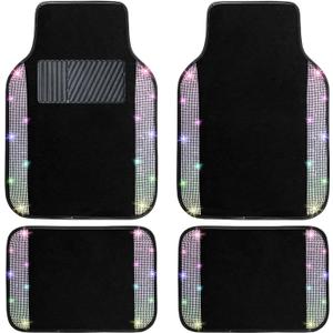 NBTEPEM Multicolor Bling Car Floor Mats Full Set, Universal Fit Most Cars,SUV, Trucks, 4 pcs Sparkle Glitter Diamond Carpet for Women Girls with Anti-Slip Pad (Colorful Diamond)