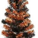 National Tree Company Tinsel Tree, Black, Orange, Halloween Collection, 24 in