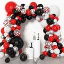 Amandir 153pcs Red Black and White Balloon Arch Garland Kit Different Sizes 18 12 10 5inch Silver Latex Metallic Confetti Graduation Balloons for Birthday Wedding Movie Night Casino Party Supplies