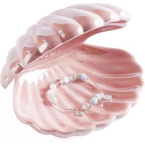 Denique Shell Jewelry Dish Tray, Ceramic Trinket Tray Clamshell Jewelry Storage Dish, Ring Holder Dish Key Bowl, Decorative Jewelry Plate, Cute Jewelry Organizer for Room Decor (Pink)