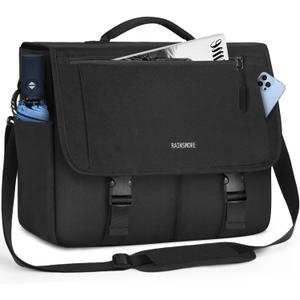 RAINSMORE Messenger Bag for Men Messenger Bag 15.6 Inch Water Resistant Laptop Bag Casual Satchel Bags for Men Large College Computer Bag Office Work Briefcase Fashion Crossbody Shoulder Handbag Black